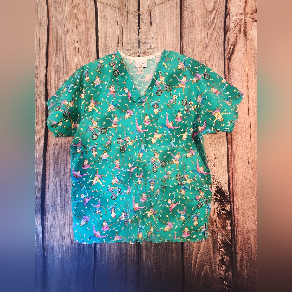 Womens Size LG Monkey Scrub Top